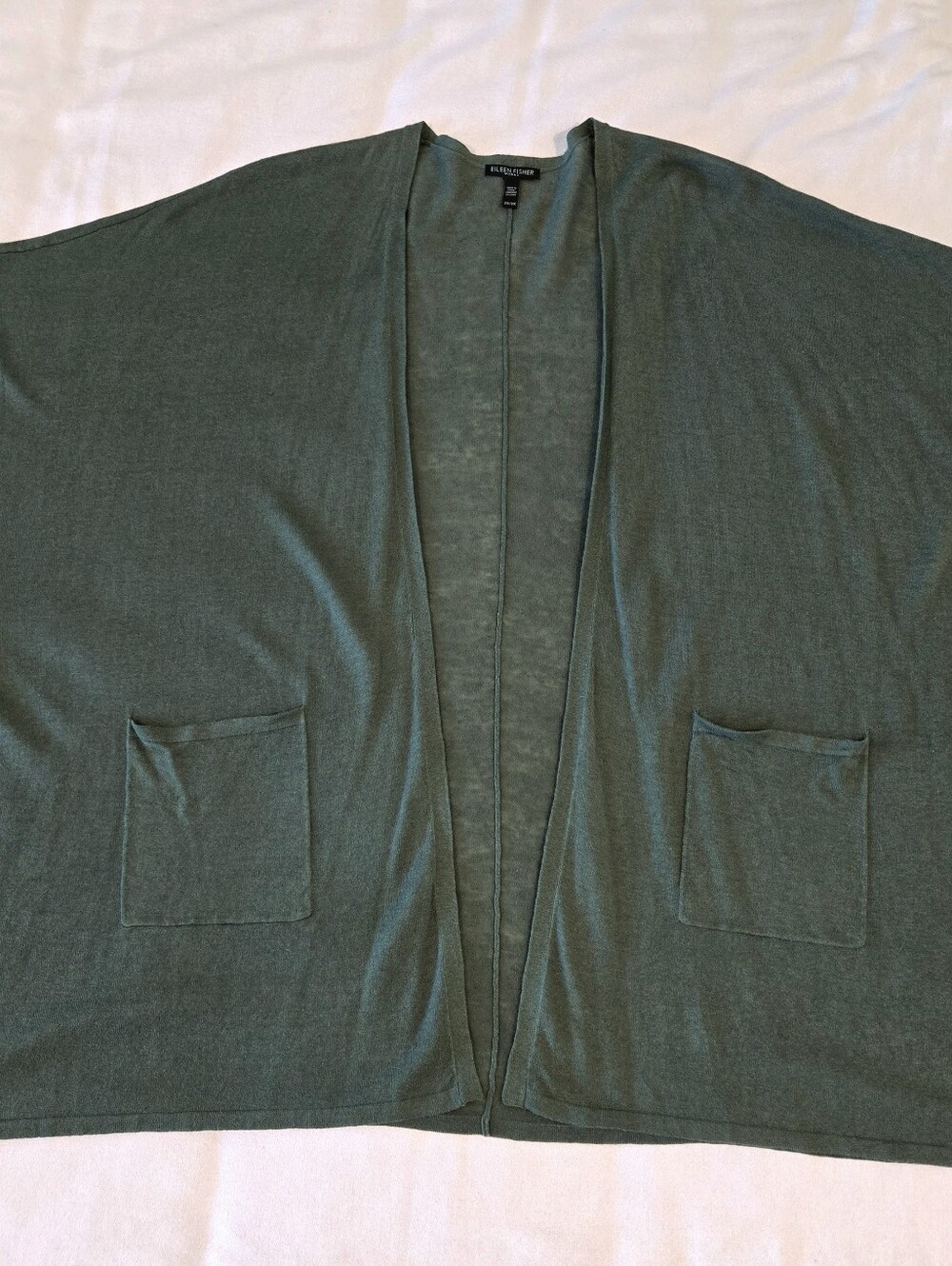 Eileen Fisher Open-Front Sleeveless Cardigan 2x 3x Organic Linen Cotton Green